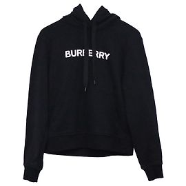 Burberry Logo-Print Kapuzenpullover aus schwarzer Baumwolle Schwarz
