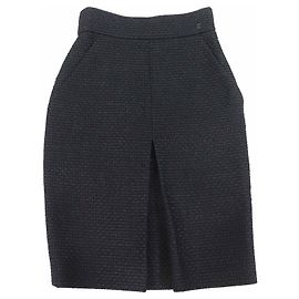 Chanel COCO Mark Tweed Wool Skirt Black