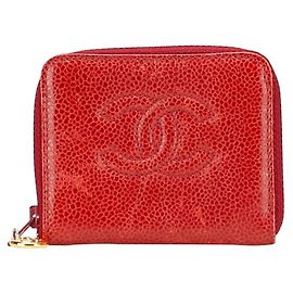 Chanel Coco Mark Kaviarhaut Münzgeldbörse Rot