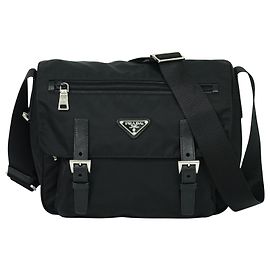 Prada Double Buckle Flap Camera Bag Tessuto Large Black