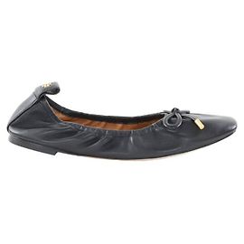 Tory Burch Black leather ballet flats Black