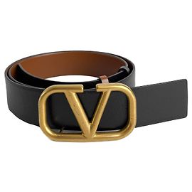 Valentino Garavani Cinto largo reversível em couro de bezerro VLOGO 95/38 Preto Preto