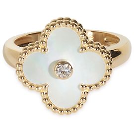 Anello Vintage Alhambra in Oro Giallo, Madreperla e Diamanti di Van Cleef & Arpels Altro