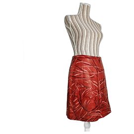 Jupe en cuir brodé Valentino Garavani Marron Rouge