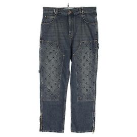 Pantalones de denim de algodón Monogram Louis Vuitton Azul Azul marino