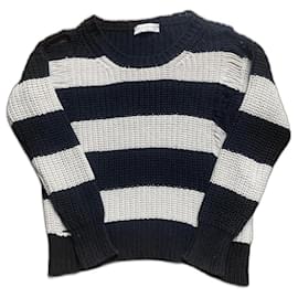 Pull Sandro Rayures Noir Écru Coton Noir Blanc cassé