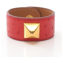 Hermès Hermes Medor Ostrich Bracelet Red