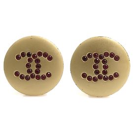 Boucles d'oreilles clips en métal et strass Chanel Coco Mark Rouge Doré