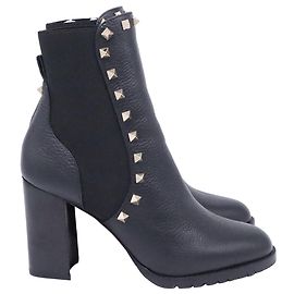 Bottines à talons Rockstud Valentino Garavani en cuir de veau noir Noir