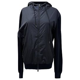 Cardigan con cappuccio e zip in poliamide e lana blu navy Moncler Blu Blu navy