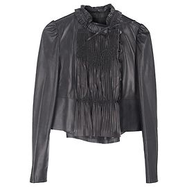 Valentino Garavani Jaqueta plissada Valentino em couro preto Preto