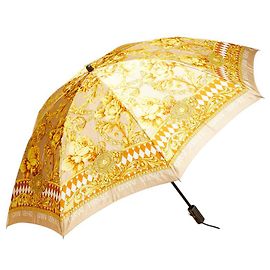 Versace Flower Motif Polyester Folding Umbrella Golden