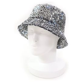 Chapeau seau en polyester COCO Mark à sequins Chanel Argenté