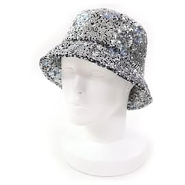 Chanel Sequin COCO Mark Polyester Bucket Hat Silvery