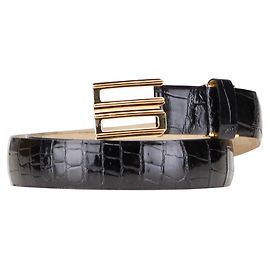 Cinturón de cuero con estampado de cocodrilo y hebilla CD de Dior Negro