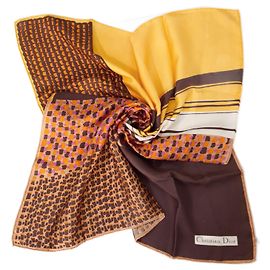 Vintage 1970s Christian Dior silk scarf Brown Yellow