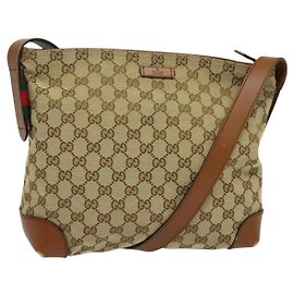 Borsa a Spalla Gucci GG Canvas Web Sherry Line Beige Oro 337598 Auth 140780 Beige D'oro