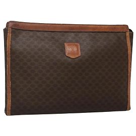 Céline CELINE Macadam Canvas Clutch Bag PVC Leather Brown Auth gh579 Brown