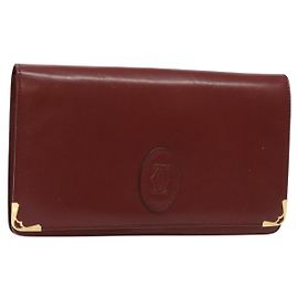 CARTIER Must Line Clutch Bag Leather Bordeaux Gold Auth gh624 Golden Dark red