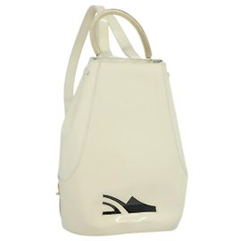 Salvatore Ferragamo Gancini Backpack Patent leather White Auth BA5435 White