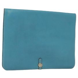 Hermès HERMES Dogon Meeting Clutch Bag Togo Light Blue Silver Auth BA5083 Silvery Light blue