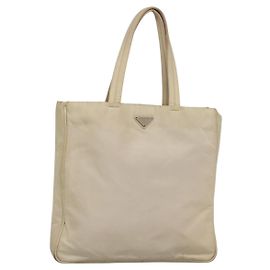 Borsa Tote PRADA Nylon Beige Argento Auth gh666 Argento Beige