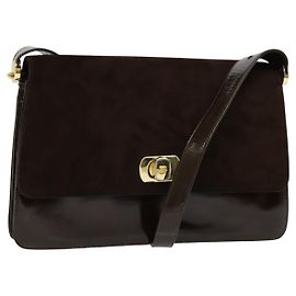 BALLY Borsa a Spalla in Pelle Scamosciata Marrone Scuro Oro Auth BA5436 D'oro Marrone scuro