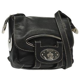 BALLY Bolsa de Ombro de Couro Preta Prata Auth BA5493 Preto Prata