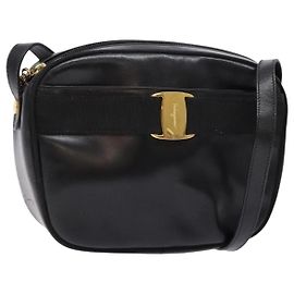 Sac à épaule Vala en cuir noir et or Auth BA5416 de Salvatore Ferragamo Noir Doré