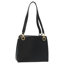 Borsa a Spalla Gancini in Pelle Nera e Oro Auth 137871 di Salvatore Ferragamo Nero D'oro