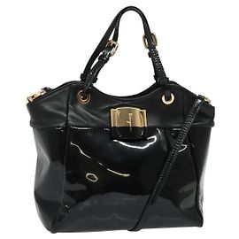 Sac à main Salvatore Ferragamo Vala Émail 2 voies Noir Or Auth bs28916 Noir Doré