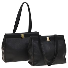Salvatore Ferragamo Tote Bag Leather 2Set Black Auth gh736 Black