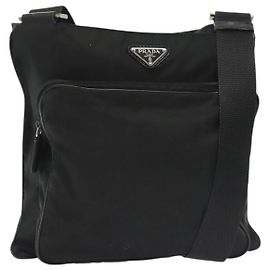 PRADA Schultertasche aus schwarzem Nylon mit Silber Authentisch ki5954 Schwarz Silber