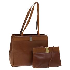 Borsa a Spalla Salvatore Ferragamo Vala in Pelle 2Set Marrone Auth am8995 Marrone