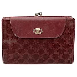 Céline Vintage Celine Triomphe Monogram Suede Leather Wallet Burgundy Purple