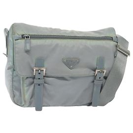 PRADA Shoulder Bag Nylon Light Blue Silver Auth ki5926 Silvery Light blue