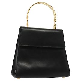 Sac à main Gancini en cuir noir et or Auth 140892 de Salvatore Ferragamo Noir Doré
