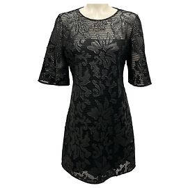 Anne Fontaine Black Short Sleeved Lace Pattern Rosace Dress Black