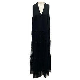 Vestido maxi sem mangas em tule preto e veludo com bolinhas Akris Punto Preto