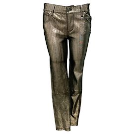 RtA Gold Metallic Lammleder Skinny-Hose Golden