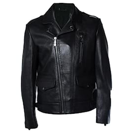 Philipp Plein, black pebbled leather biker jacket Black