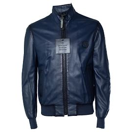 Giacca bomber in pelle blu navy Philipp Plein Blu