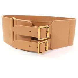 Cinturón Maxi Doble de Cuero D-WAIST de Christian Dior Castaño