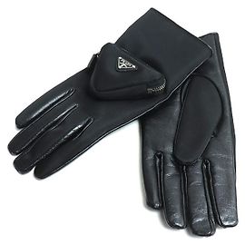 Gants en cuir avec logo triangle Prada Noir