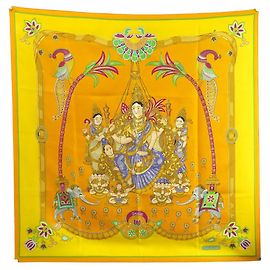 Hermès FULAR HERMES INDIA DI CATY LATHAM 1986 IN SETA 90 CM Giallo