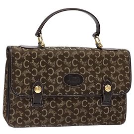 Céline Bolsa de mão em lona Macadam C da CELINE marrom e dourada Auth 135161 Marrom Dourado