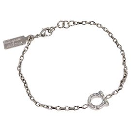 Pulseira Gancini de metal prateado Salvatore Ferragamo Auth am8980 Prata