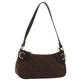Salvatore Ferragamo Accessory Pouch Suede Brown Silver Auth gh716 Brown Silvery