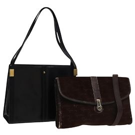 GIVENCHY BALLY Shoulder Bag Suede Leather 2Set Brown Navy Auth BA5585 Brown Navy blue