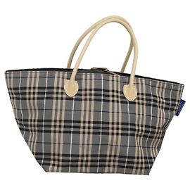 BURBERRY Blue Label Nova Check Tote Bag Nylon Gray Auth ti3408 Brown